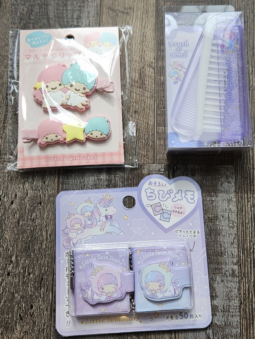 Sanrio Little Twin Stars Set, Mini Note Pads, Clips, Foldable Comb
